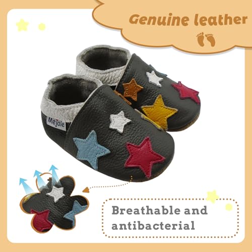Mejale Soft Sole Leather Baby Crib Shoes Infant Toddler Prewalkers 0-3 Years(Dark Grey,6-12 Months)
