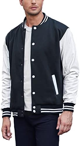 COOFANDY Men Fashion Varsity Jackets Leather Sleeve Slim Fit College Baseball Letterman Bomber Coat