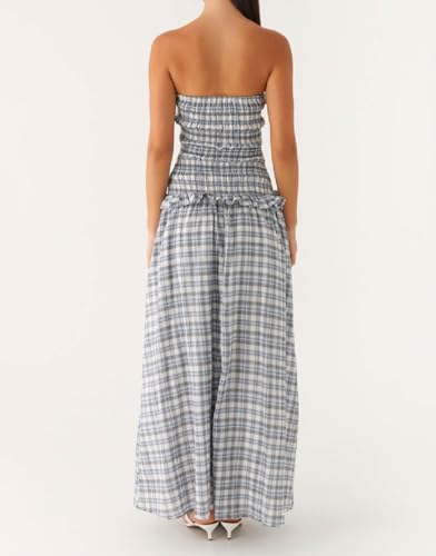 Image of Women Floral Print Maxi Tube Dress Strapless Flowy Long Bandeau Dress Y2K Open Back Sundress Summer Beachwear