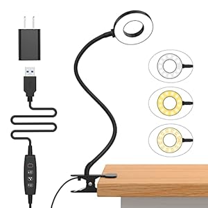 iZELL Desk Lamp, [3 Color Modes & 10 Brightness] LED Reading Light with Clamp, Flexible Gooseneck Book Light for Kids Reading Book in Bed at Night Clip on Table, Headboard, Dorm – 15.8‘’ Black