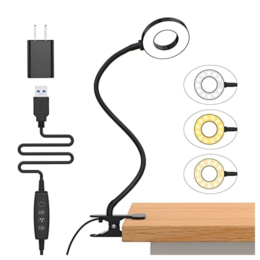 iZELL Desk Lamp, [3 Color Modes & 10 Brightness] LED Reading Light with Clamp, Silicone Flexible Arm Book Light for Kids Reading Book in Bed at Night Clip on Table, Headboard, Dorm - 15.8‘’ Black