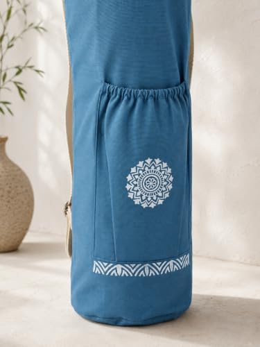 Image of O2 Yoga Mat Bag | Cotton Yoga Mat Carry Bag with Adjustable Double Straps | Yoga Mat Cover Bag for Women & Men | Fits 2mm-10mm Mats (Ocean Blue Mandala Block Print)
