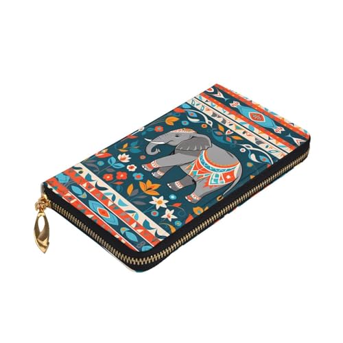 Women's Long Cash Wallet, PU Leather Elegant Clutch Change Purses with Zipper, Travel, Gifts (Elephant Pattern Print)3