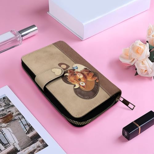 Image of COEQINE Ladies Wallets Pink Leopard Heart Black Printed Leather Phone Long Clutch Purses Check Coin Change Holder
