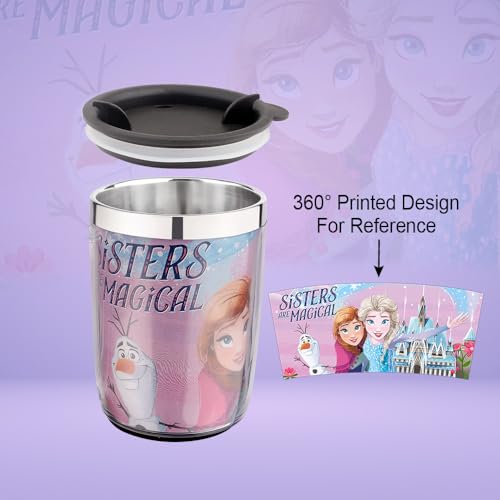 Image of SKi Homeware Double Wall Inner Stainless Steel Tea,Coffee, Milk Mug With Handle And Lid For Kids Cherry Mug (Frozen), 350 ML