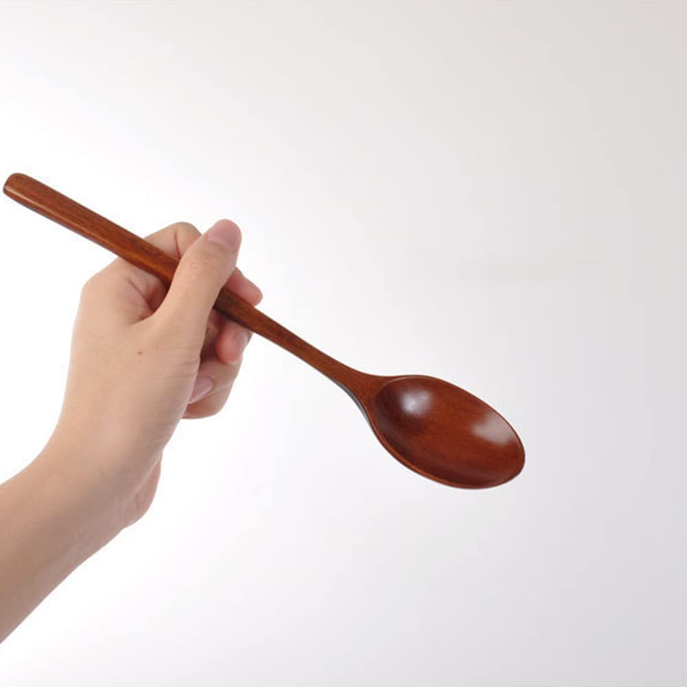 Cucharas de té, cucharas de postre, 6 piezas de cuchara de madera for comer, mezclar, revolver, cocinar, cucharas de sopa, cuchara de mango largo con utensilios de cocina de estilo japonés, cucharas d