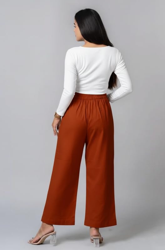 Image of Moirai Pure Cotton Wide Leg Women Trouser Stylish Mid Rise Relaxed Straight Fit Loose Pants Casual Travel Office Formal Wear