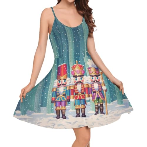 Image of Women's Spaghetti Strap Dress Summer Casual Swing Sundress Girls Beachwear Swing Mini Dress