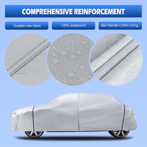 Image of 6 Layers Car Cover Waterproof All Weather for Automobiles, Size A1 Universal Fit for Nissan Versa, Kia Rio, Hyundai Accent, Audi TT, Porsche 718, etc (UP to 177 inch), Silver