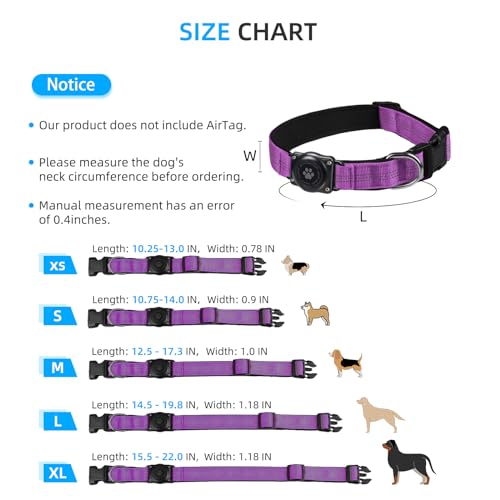 Image of Upgrade Dog Collar with AirTag Holder, IP68 Waterproof, Purple, XL