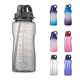 YIREN Half Gallon (64oz) Water Bottle with Carry Handle and Pop Up Straw BPA Free Tritan Plastic Leak Proof Water Jug for Sports Camping (Gray, 64oz)