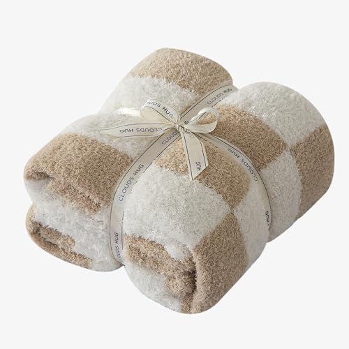 CLOUDS HUG Checkered Fall Throw Blanket for Couch - Super Soft Knit Bed Blanket， Fluffy Fuzzy...