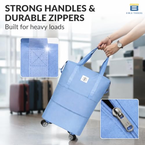 Image of Btag Travel Duffle Bag with Wheels | Convertible Handbag, Trolley & Shoulder Luggage for Clothes | Space-Saving Foldable Travel Companion | Expandable & Waterproof Traveling Bag for Unisex (Ice Blue)
