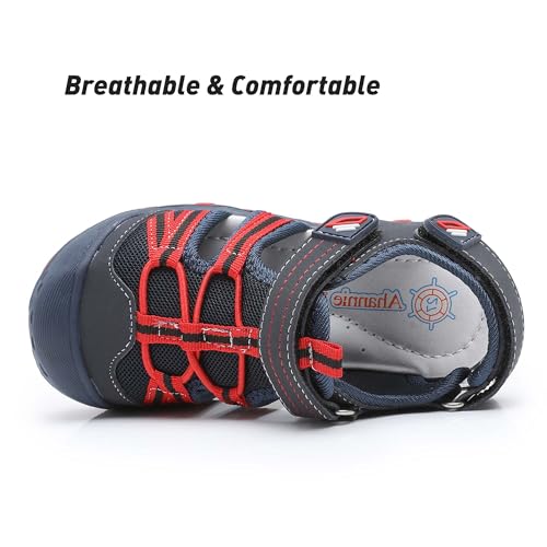 Image of Ahannie Toddler Sandals for Boys Girls Kids Closed Toe Outdoor Summer Shoes | Dual Hook-and-Loop, Adjustable Fit, Protective Wide Toe, Flexible Non-Slip Sole