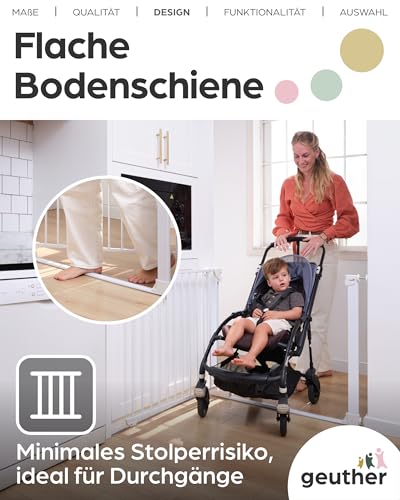 Geuther Türschutzgitter Easylock Flatstep Weiß I Treppenschutzgitter zum Klemmen oder Bohren I Breite 90-97 cm I Türschutz für Ihr Baby & Haustier I Kinderschutzgitter beidseitig öffnend