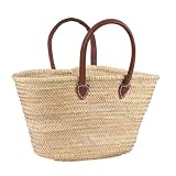 AUBRY GASPARD   Panier Cabas en Palmier Naturel avec Poignées en Cuir   Design Moderne Intemporel Rangement Décoratif   Facile à Entretenir   60 x 25 x 33 53 cm   Couleur Naturelle
