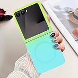 Omio Magnetic Silicone Case for Samsung Galaxy Z Flip 7 Compatible with MagSafe, Luxury Gradient Design Slim Soft Liquid Silicone Shockproof Phone Cover for Women Men Girls, Green/Blue