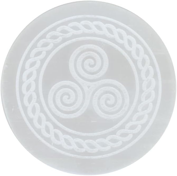 crystalmiracle Natural Selenite 3" Round Charging Plate Crystal Healing Reiki Feng Shui Gift Positive Energy Handcrafted