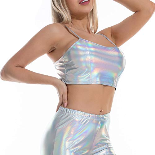 Flycc Women Sexy Metallic Crop Tops Tube Top Bra For Raves And Music Festivals #TOP1