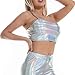 FlyCC Women Sexy Metallic Crop Tops Tube Top Bra for Raves and Music Festivals