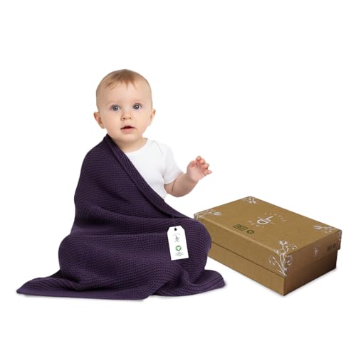 Image of Organic Cotton Baby Blanket 30x40 in - GOTS Certified, Soft Knit Swaddle with Gift Box, Breathable Nursery Blanket for Crib & Stroller, Machine Washable