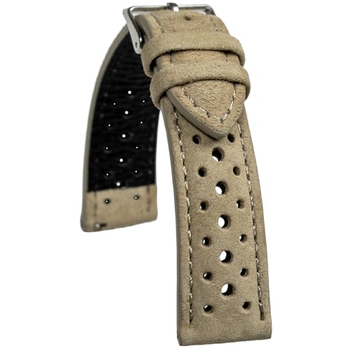 Bracelet de montre en daim vintage beige texturé et finitions cousues