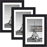 upsimples Lot de 3 cadres photo 7x5, Cadre photo noir, Cadre photo mural