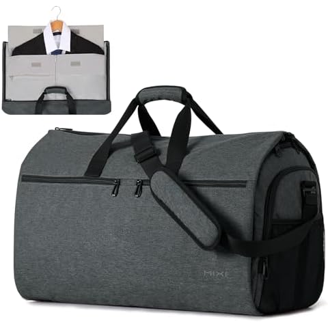 mixi Convertible Garment Duffle Bag for Travel, 56L Large Carry On Garment Bag for Men Women 2 in 1 Hanging Suitcase Dress Suit Travel Bag with Shoes Pouch, Rock Gray Cover