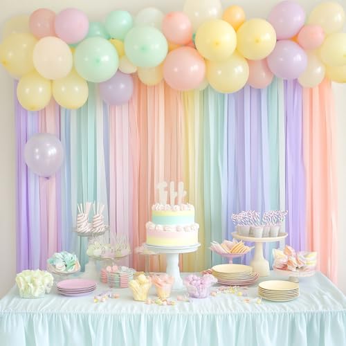 Image of 12 Pastel Crepe Paper Streamers, 656ft Pack of Party Decorations | Each roll is 82 ft long and 1.8 Inch wide ideal for Birthday Party Decor, Baby showers and Easter Celebrations