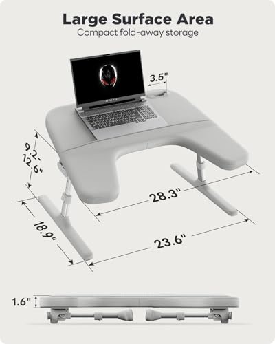 Image of SAIJI Laptop Lap Desk for Bed & Couch with Soft Armrest, Bed Desk Table | Ergonomic Curved Design, Soft Padded Armrests, Height & tilt angles Adjustable, Foldable & Versatile Surface