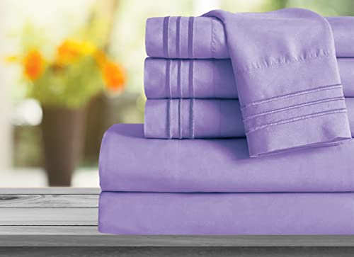 Image of Mocassi Cali King Sheet Set - Luxury Hotel 1800 Premier Bedding Sheets & Pillowcases - Ultra Soft Breathable & Cooling Bed Sheets - Deep Pocket - Wrinkle Resistant - 4 Piece - Cali King, Lavender