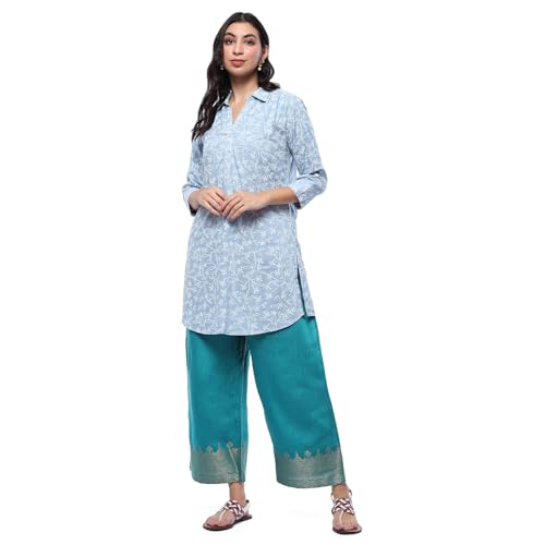 Image of BIBA Women Straight Mid Rise Art Silk Palazzo