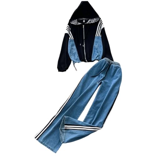 Women's Printed Hooded Slim Fit Denim Jacket Casual High Waist