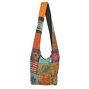 Schoudertas in boho/hippie-stijl, hippie strandtas, schoudertas voor festival, retro, jaren 60, vrede, multi, Large