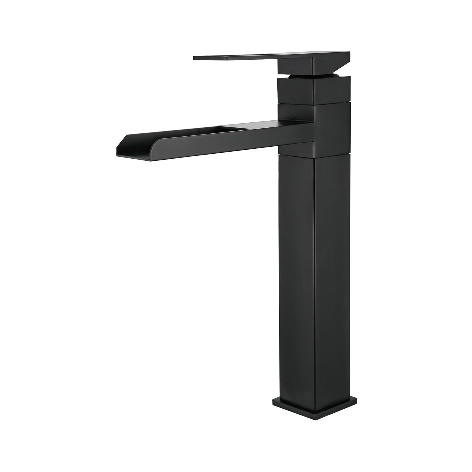 Mitigeur de lavabo haut noir en acier inoxydable avec bec cascade design contemporain