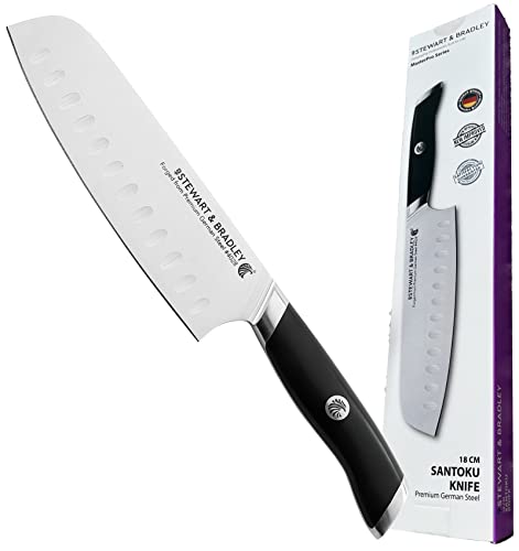 STEWART & BRADLEY MasterPro Series Santoku Knife – 18cm (7-Inch) Full Tang German Steel Kitchen Knife with Ergonomic Handle – Precision Engineered for Slicing, Dicing, Mincing & Chopping