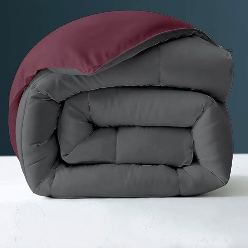 Image of Day Care - 400 GSM Hotel Quality-Down Alternative Reversible Comforter (90 inch x 90 inch Inches /228cm x 228cm) - Comforter Queen Size|Wine /Dark Grey