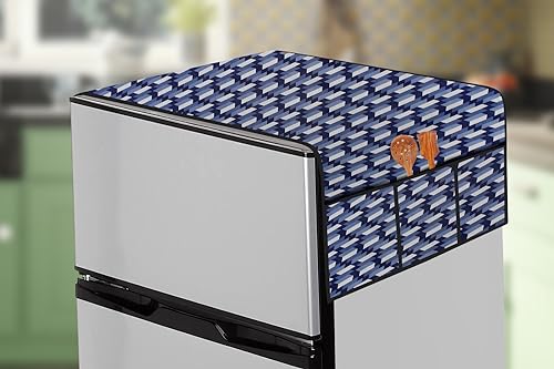 Image of The Furnishing Tree Fridge Top Cover Compatible for Samsung RT37C4512BX /HL, 322 LTR WxL 65x111 in CM Symmetric Pattern Blue