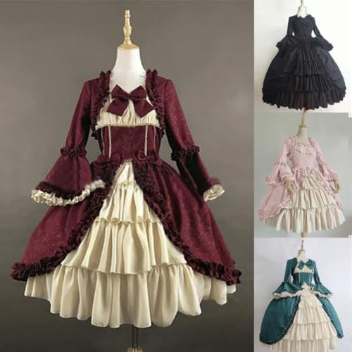 Vestido gótico victoriano para mujer con manga larga y lazo en la cintura 4