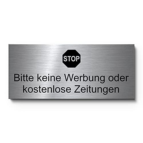 Hinweisschild Keine Werbung und kostenlose Zeitung | Hochwertiges Türschild mit Gravur auf Edelstahl - kein Druck | Briefkastenschild Werbung verboten - UV-beständig Hinweisschild Keine Werbung und kostenlose Zeitung | Hochwertiges Türschild mit Gravur auf Edelstahl - kein Druck | Briefkastenschild Werbung verboten - UV-beständig