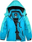 GEMYSE Boy's Waterproof Ski Snow Jacket Hooded Fleece Windproof Winter Jacket (Atlantis Green and Sky Blue,14/16)