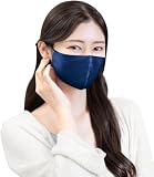 [COCOSILK] 洗える 100% シルク マスクワイヤー入り 花粉症対策 男女兼用 保湿 絹美容マスク ふつう 小さめ (ネイビー, S)