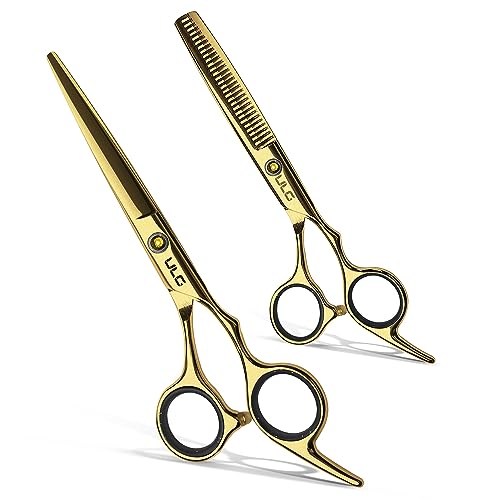 Image of Hair Cutting Scissors Thinning Shears Kit ULG Professional Barber Hairdressing Texturizing Salon Razor Edge Scissor Japanese Stainless Steel 6.5 inch Gold