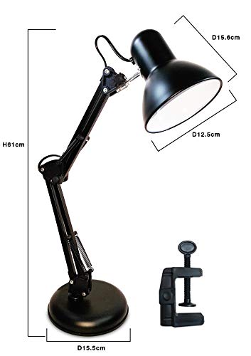 Luminária Articulada De Mesa Com Base Abajur Estudo Trabalho Tipo Pixar (Preta)