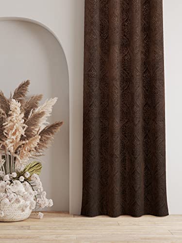 Image of Homefab India 1 Piece Velvet Emboss Long Door Curtain - 8 feet, Room Darkening Curtains, Brown