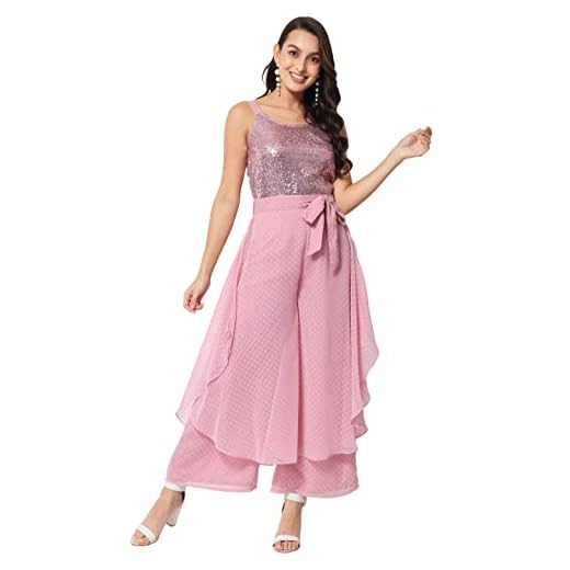 ALL WAYS YOU Women's Pink Embellished Sleeveless Jumpsuit For Women (A2107JSPK419-2XL)