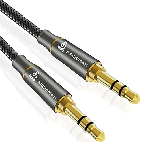 Arcismati 3.5mm Nylon Braided Aux Cable, Male to Male aux Cord for Headphones, Car, Speaker, Laptop, iPhone, iPad, iPod & More (3.3ft/1m) - Space Grey