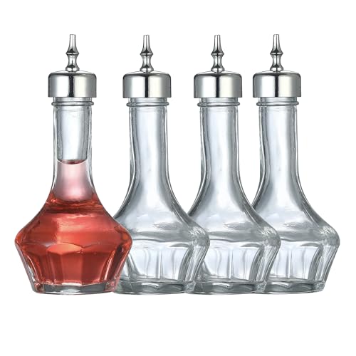 Cocktail Geek Glass Bitters Bottles with Chrome Plated Caps, Set of 4