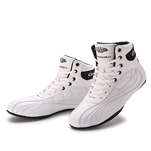 ZKHD Boxschuhe Herren Ringerschuhe, Jugend-Kickboxen Sparring-Boxer-Turnschuhe Boxschuhe Atmungsaktive Boxstiefel,White-black-43EU Cover