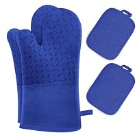 Lot De 4 Gants De Cuisine Et Poignées, Haute Résistance à La Chaleur 500 Degrés, Super épais, Gants De Cuisine Longs En Coton, Gants De Cuisine Antidérapants à Rayures En Silicone